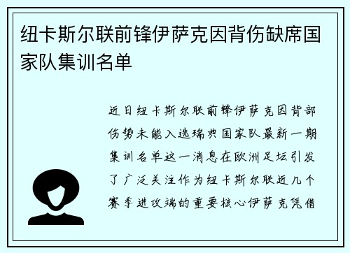 纽卡斯尔联前锋伊萨克因背伤缺席国家队集训名单