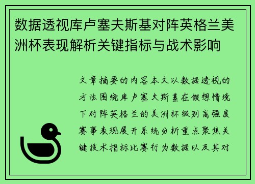 数据透视库卢塞夫斯基对阵英格兰美洲杯表现解析关键指标与战术影响